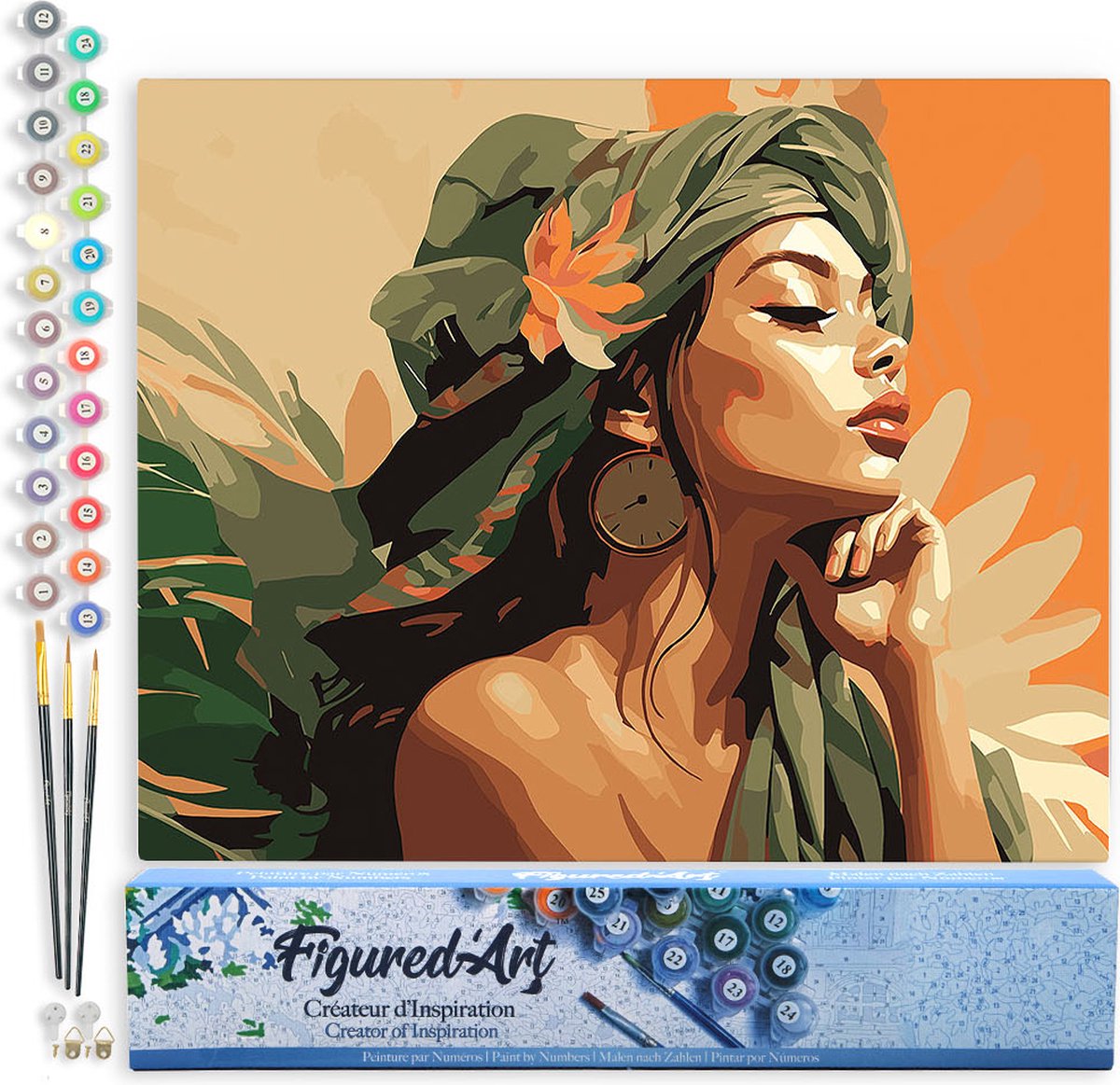 FiguredArt Schilderen op Nummer Volwassenen canvas Vrouw in Afrikaanse Tulband - Handwerk acrylverf Kit DIY Compleet - 40x50cm zonder frame